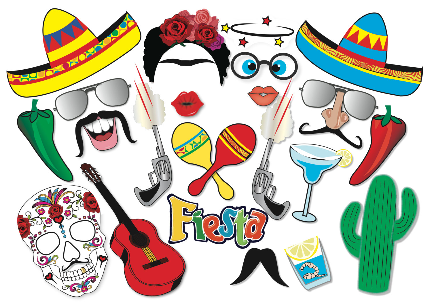 1500x1060 Cinco De Mayo Mexican Fiesta Party Photo Booth Props Set 22