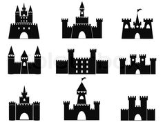 236x177 Set Of Black Medieval Castle Silhouettes. Vector Illustration