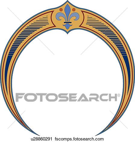 448x470 Clipart Of Gold, Blue And Red Circular Frame U28860291