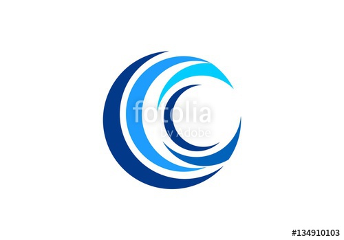 500x349 Circle Blue Wave Logo, Swirl Waves Water Symbol Icon, Letter C
