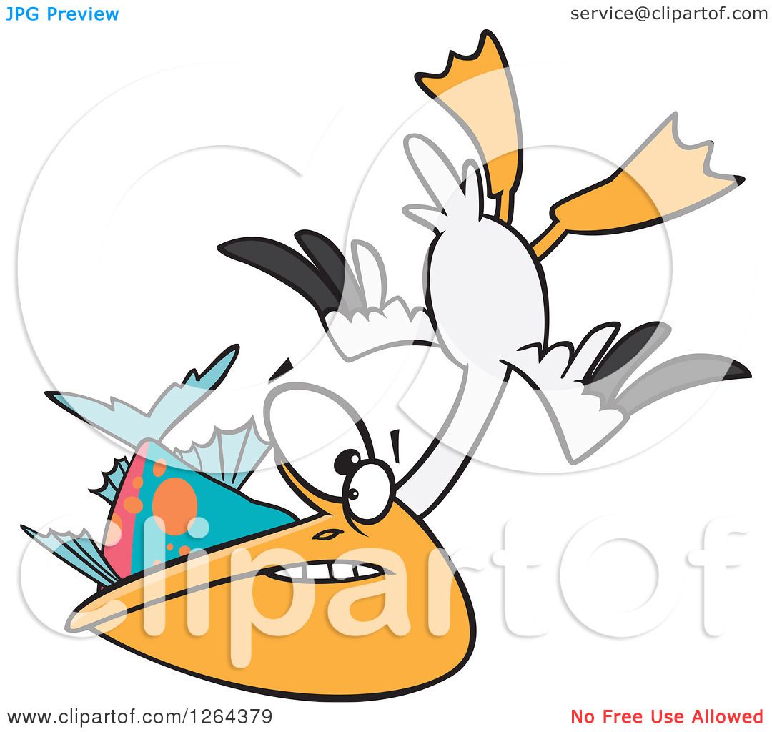 1080x1024 Clipart Of A Cartoon Hungry Pelican Swooping Up A Fish