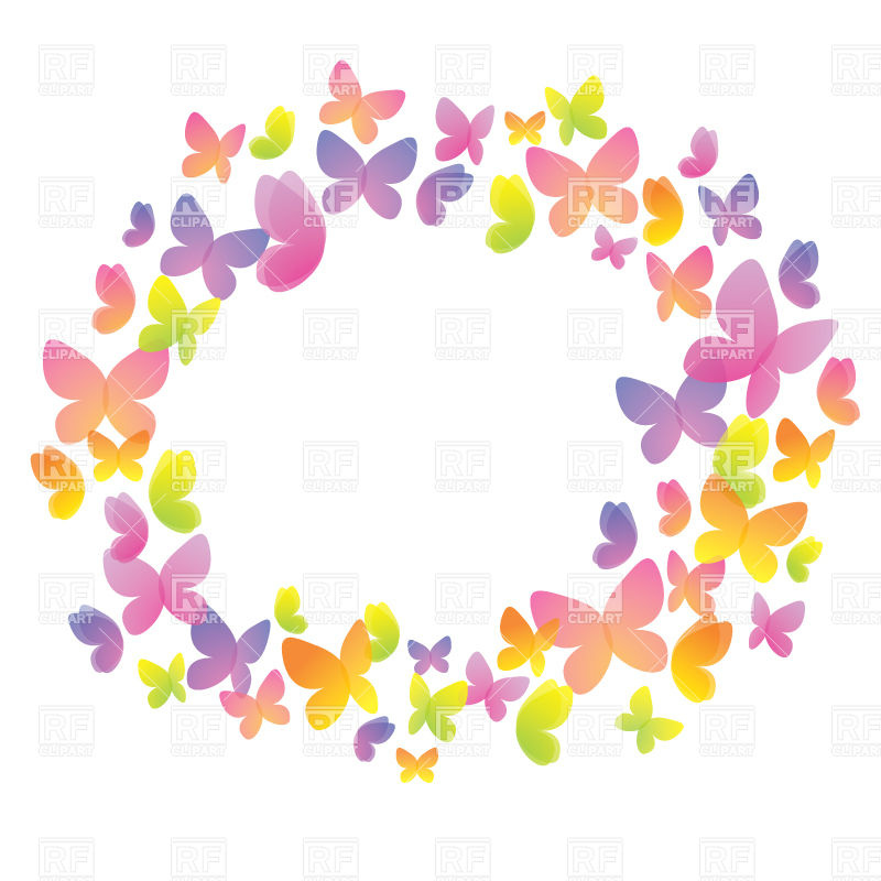 800x800 Round Frame Made Of Multi Colored Stylized Butterflies Royalty