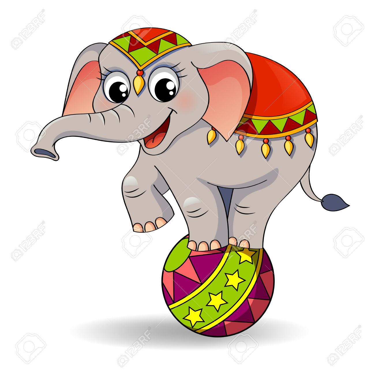 1300x1300 Funny Cartoon Circus Elephant Balancing On Ball Royalty Free