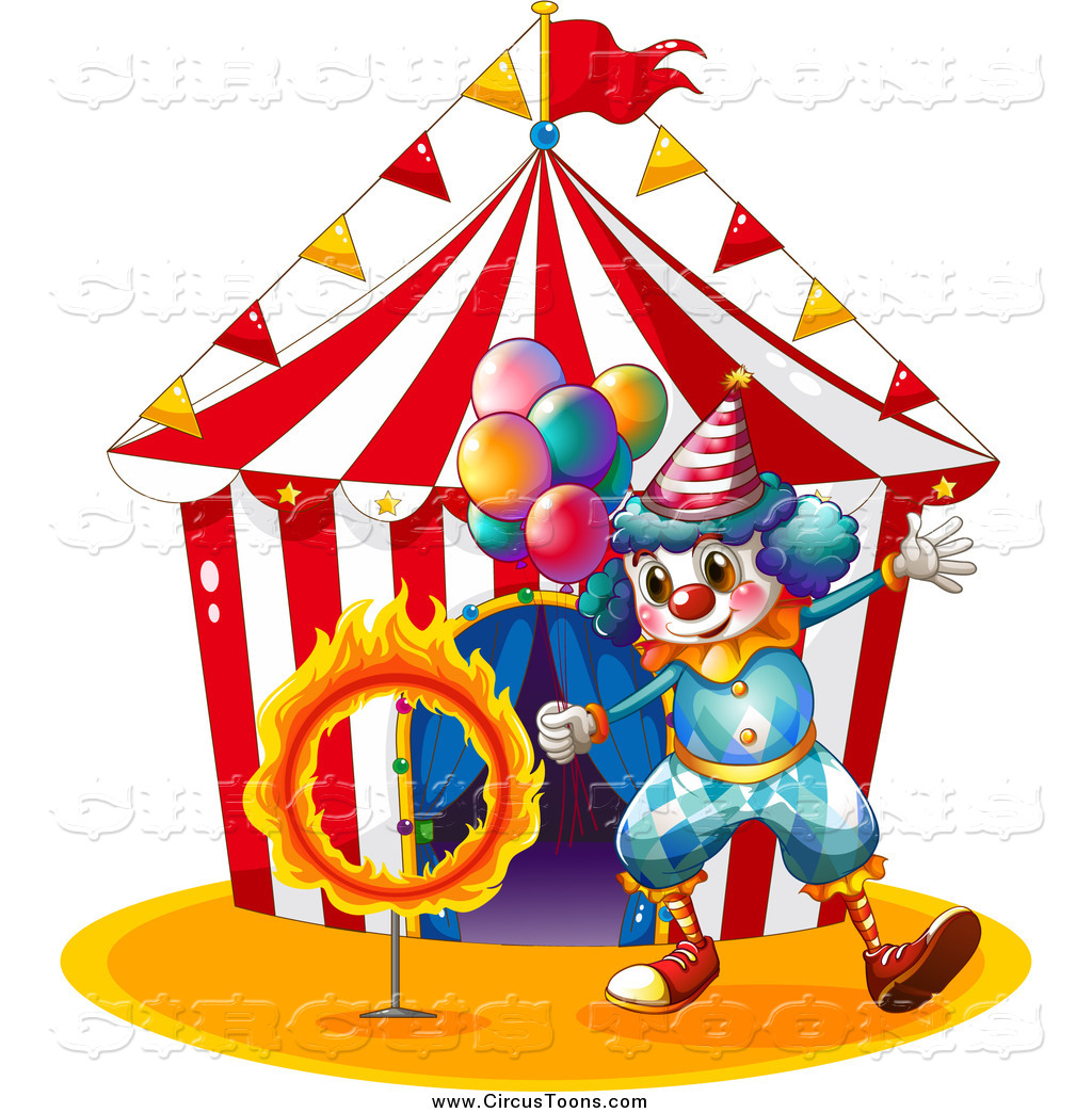 1024x1044 Circus Clipart Of A Clown With Balloons And A Ring Of Fire Outside