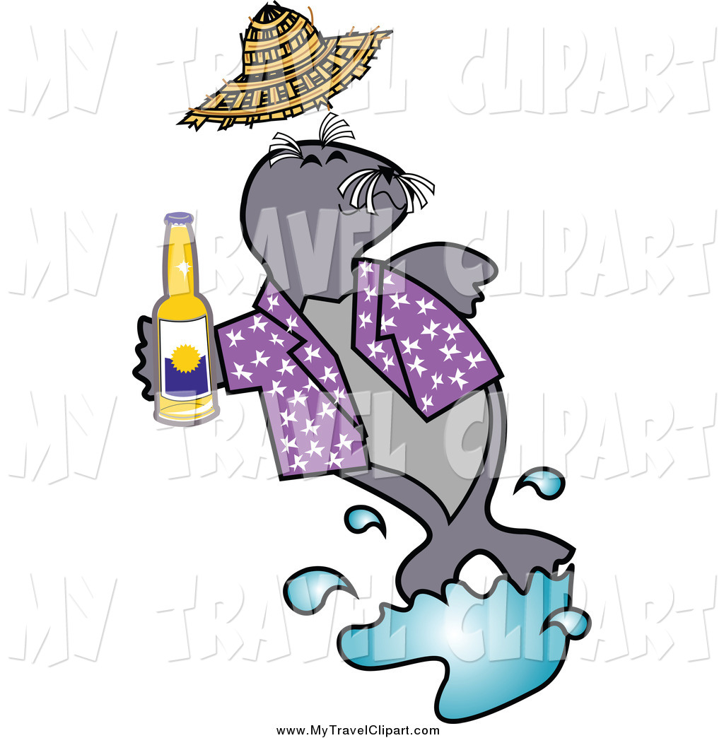 1024x1044 Clipart Of A Happy Seal Drinking Beer By Andy Nortnik