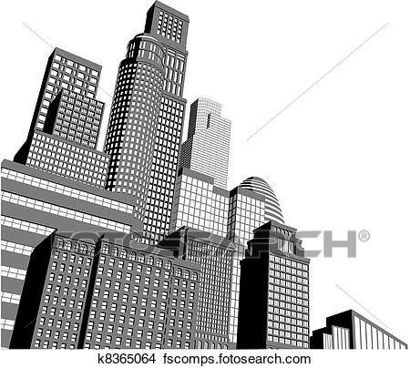 450x404 Clipart Of Monochrome City Skyscrapers K8365064