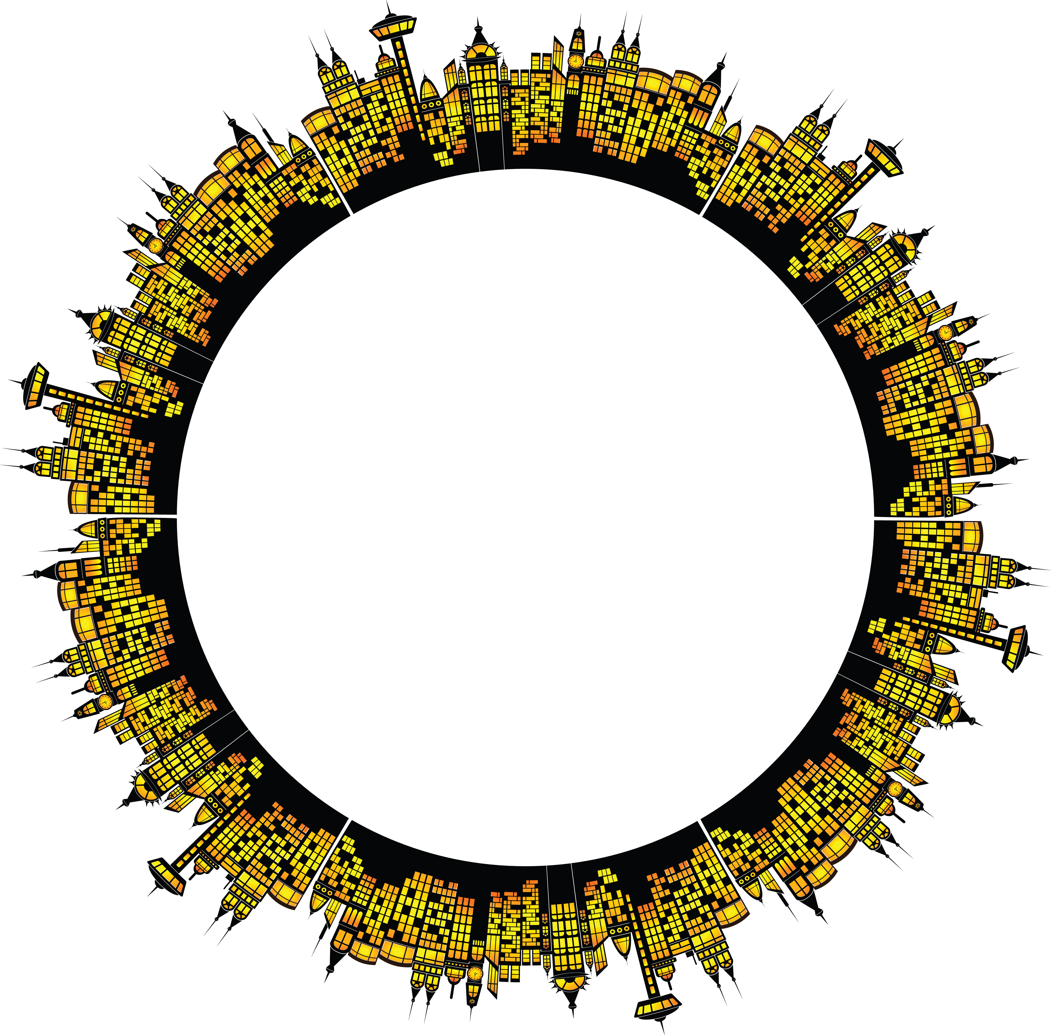 4000x3939 Clipart Of A Circular Frame Of Glowing City Buildings