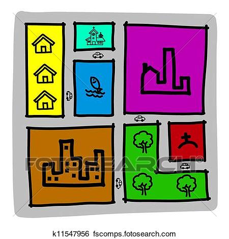 450x470 Clip Art Of Hand Draw City Map ,zoning Illustration K11547956