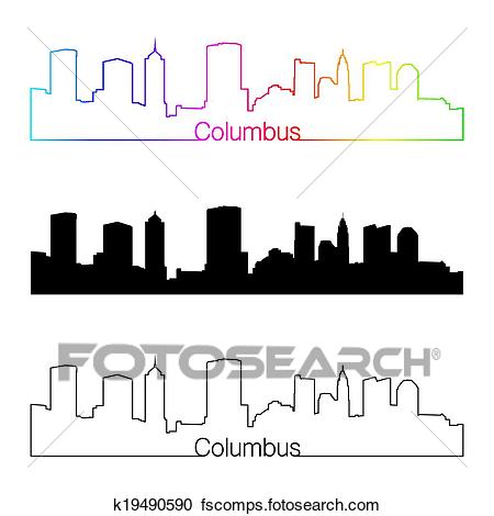 450x470 Clipart Of Columbus Skyline Linear Style With Rainbow K19490590