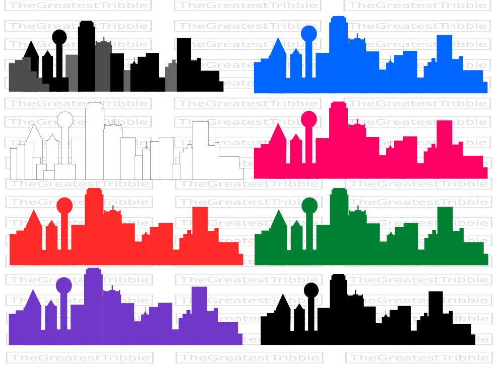 990x732 Dallas City Skyline Silhouette Svg Vector Graphic Clip Art [Color