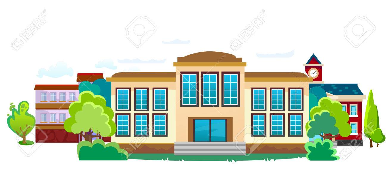 1300x650 Modern School Buildings Exterior, Student City Concept, Elementary