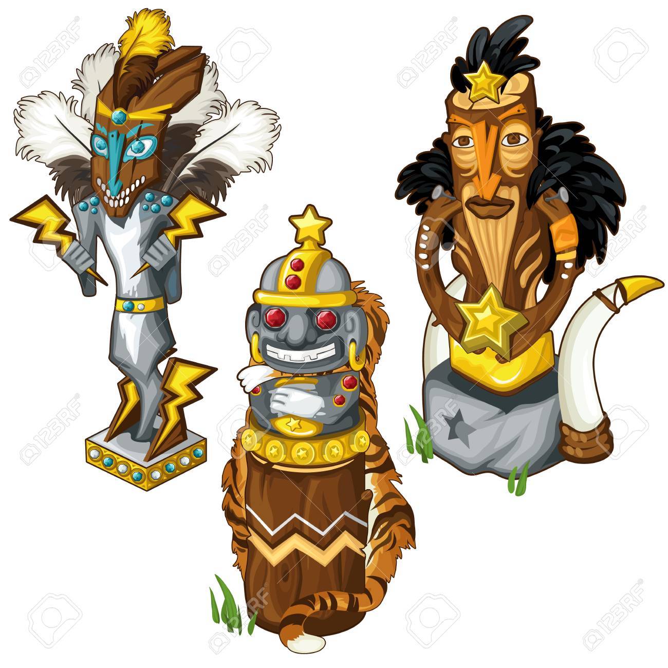 1300x1300 Wolf, Tiger And Eagle Indian Totem Masks. Symbols Of The Ancient