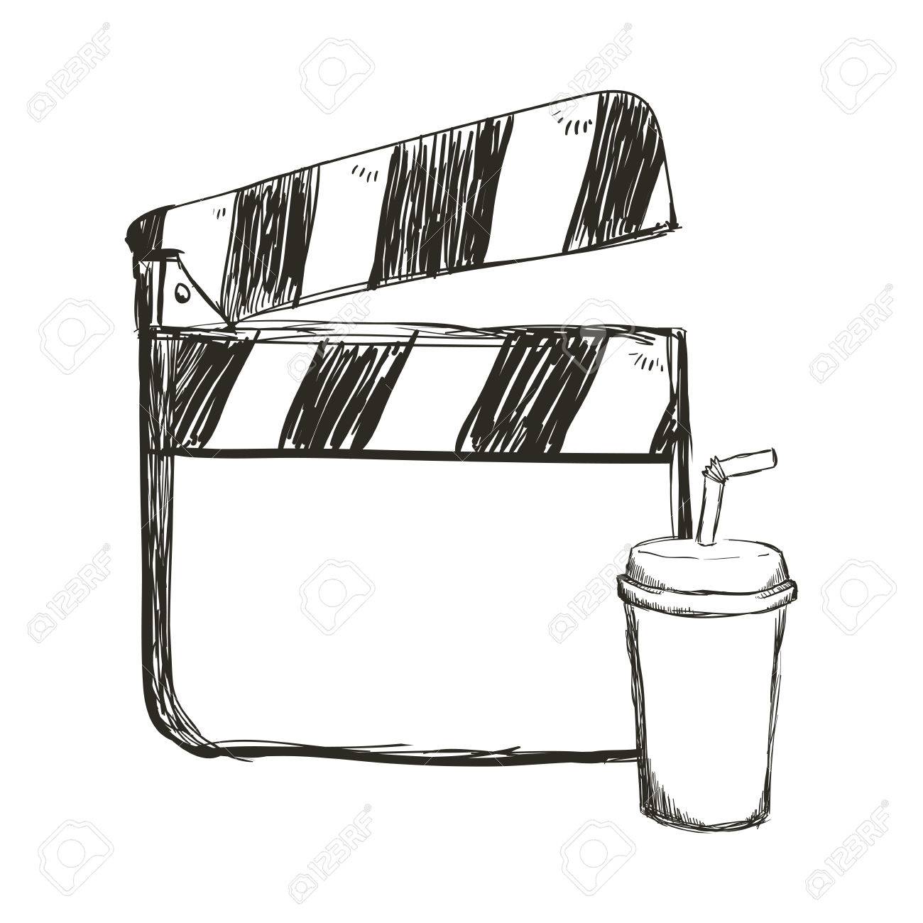 1300x1300 Clapboard Soda Film Cinema Movie Entertainment Show Icon. Sketch