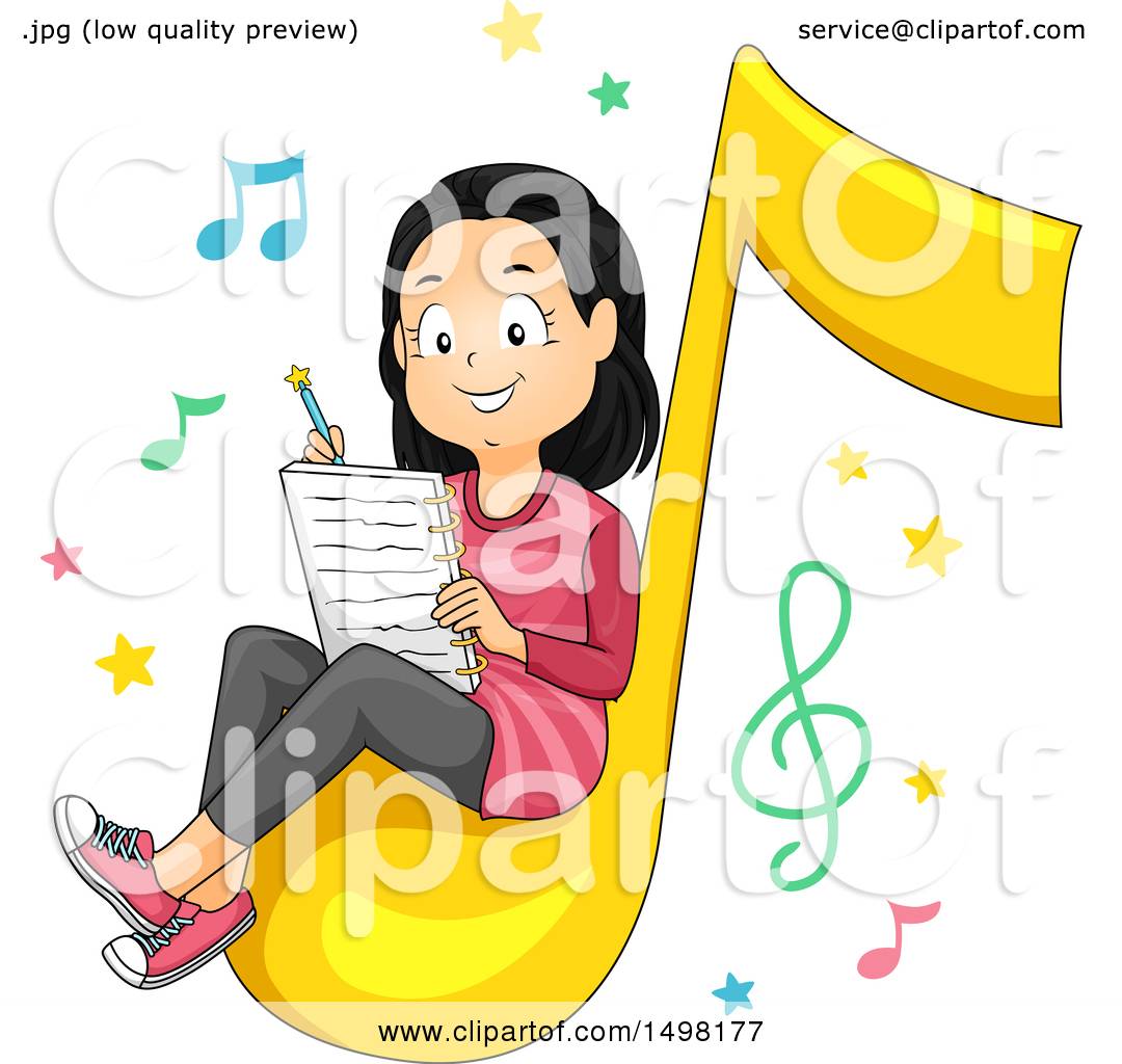 1080x1024 Clipart Of A Girl Sitting On A Music Note And Writing A Song
