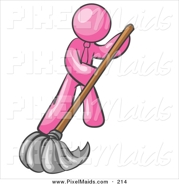 600x620 Clipart Of A Pink Businessman Wearing A Tie, Using A Mop While
