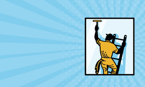 300x180 Business Card Showing Illustration Of A Male Commercial Cleaner