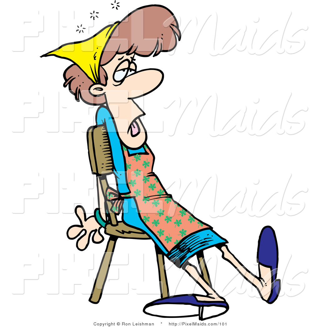 1024x1044 Clipart Of A Cartoon Tired Housewife Or Maid Sitting In A Chair By
