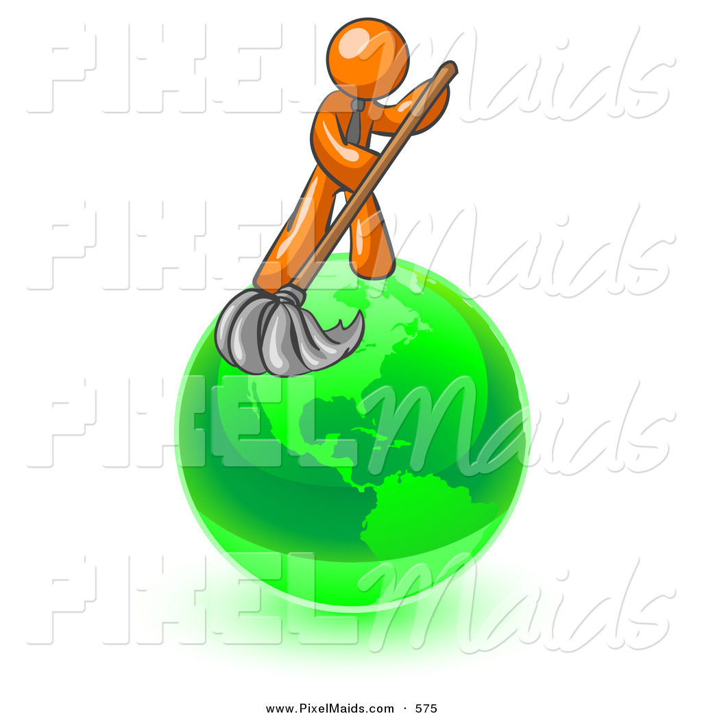 1024x1044 Clipart Of A Caring Orange Man Using A Wet Mop With Green Cleaning