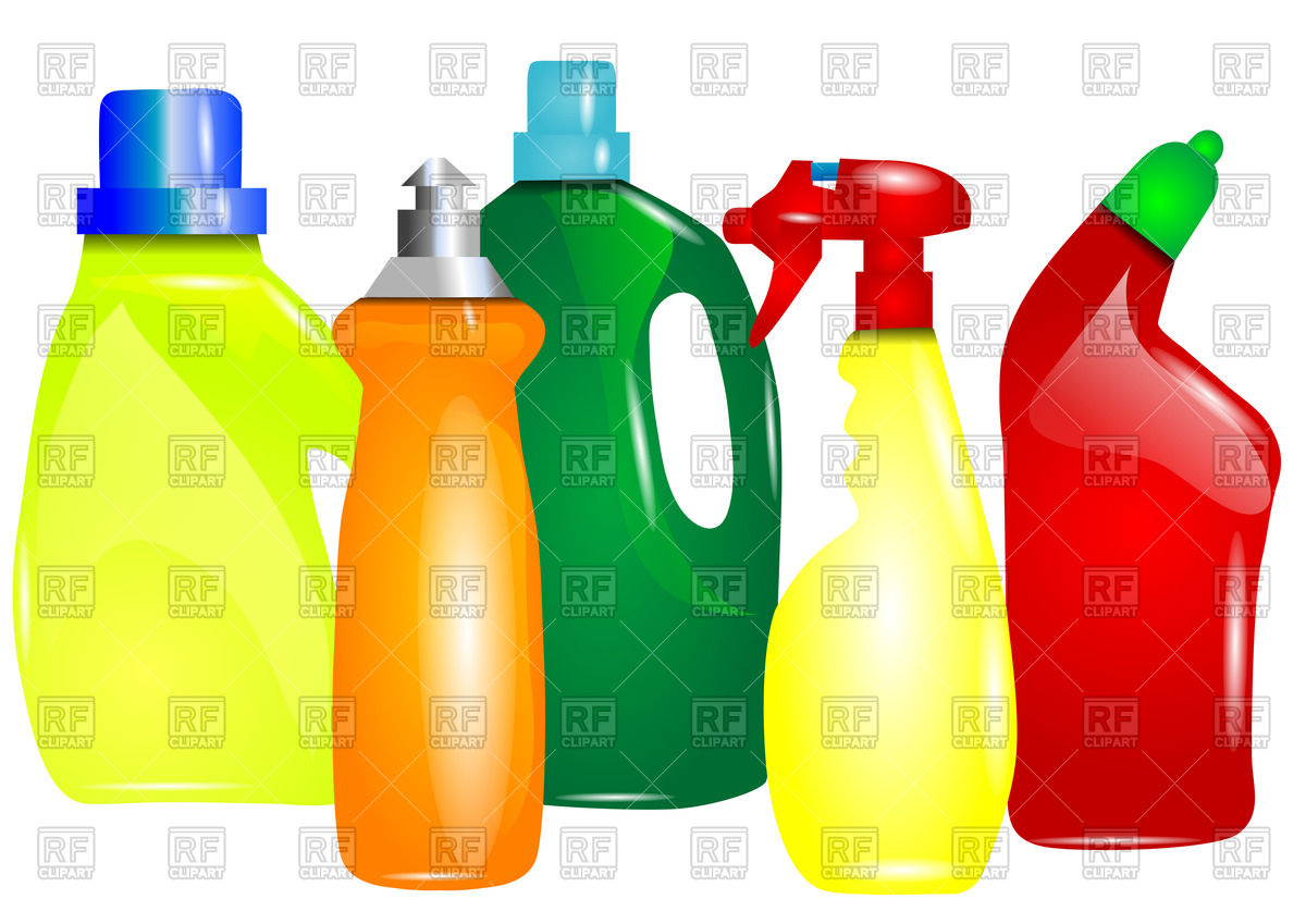 1200x849 Multicolor Bottles With Cleaning Products Royalty Free Vector Clip