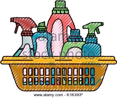 380x320 Colorful Silhouette Of Cleaning Products In Plastic Basket Stock