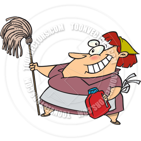 460x460 Cartoon Cleaning Lady With Mop By Ron Leishman Toon Vectors Eps