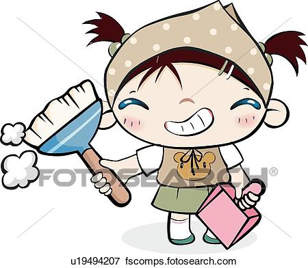 450x392 Stock Illustration Of Cleaning Time, School Life, Women, Woman