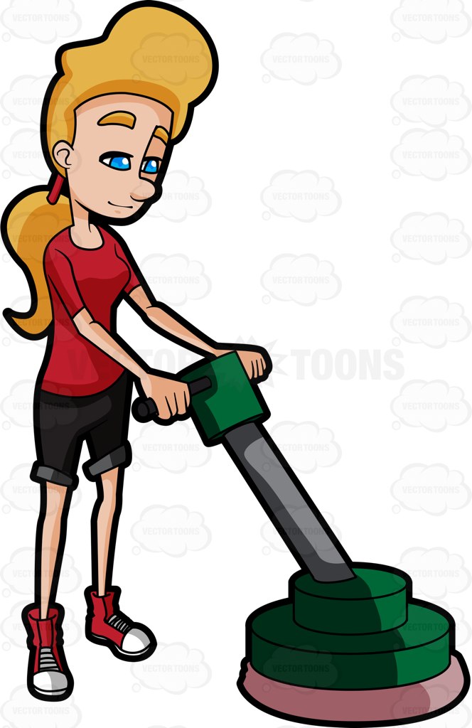 664x1024 A Woman Concentrates Cleaning The Floor With An Electric Polisher