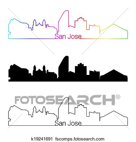 450x470 Clipart Of San Jose Skyline Linear Style With Rainbow K19241691