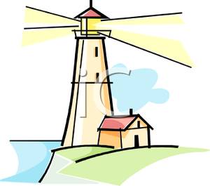 300x265 Shining From A Lighthouse On A Grassy Cliff Clipart Image