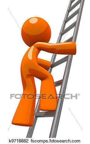295x470 Clip Art Of Orange Man Climbing Ladder Industrial K9718882