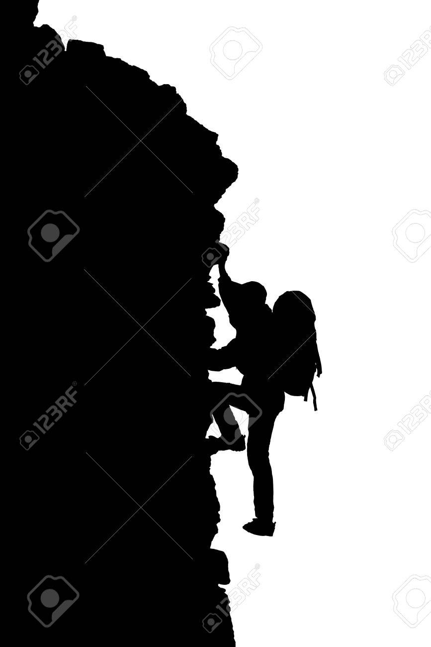 867x1300 Climber And Cliff Silhouettes Isolated On White Background Stock