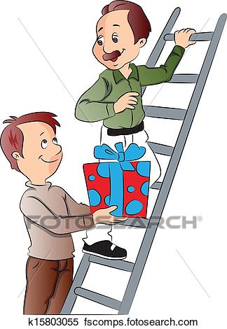 324x470 Clipart Of Vector Of Boy Giving Gift To His Father Climbing Ladder