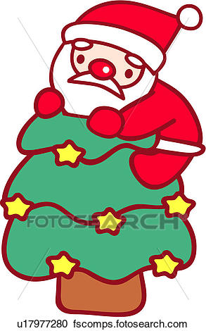 293x470 Clipart Of People, Santa, Climbing, Christmas Tree, Character