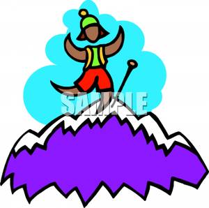 300x298 Mountain Climber Cheering At The Top Of A Mountain Clipart Picture