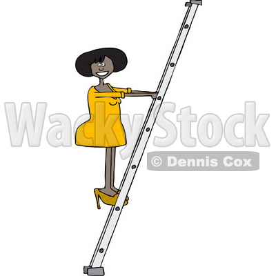 400x400 Of A Cartoon Black Business Woman Climbing A Ladder