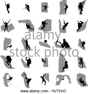 300x320 Set Black Silhouette Rock Climber On White Background Stock Vector