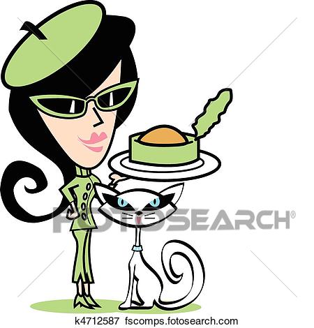 450x470 Clip Art Of Girl Feeding Cat Clip Art K4712587