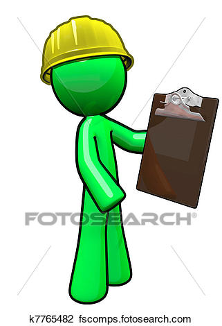 321x470 Clip Art Of Green Man Contractor With Hard Hat Holding Clipboard