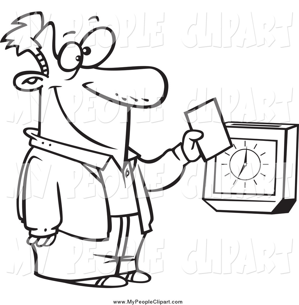 1024x1044 Clip Art Of A Black And White Male Employee Punching The Clock By