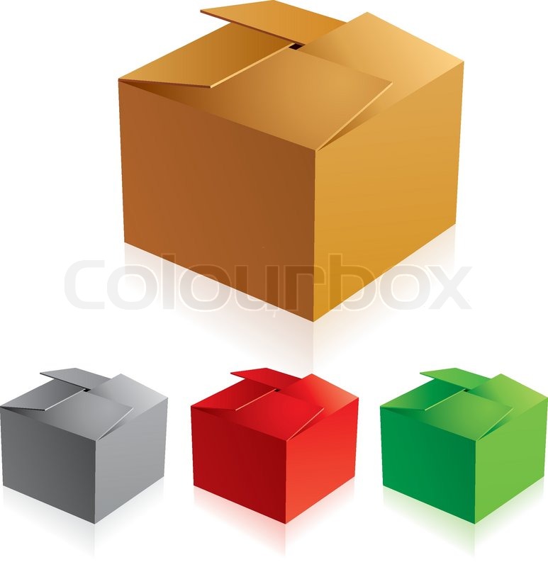 773x800 Vector Illustraion Of Closed Color Cardboard Boxes With Bottom