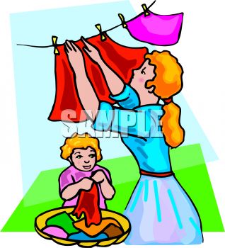 318x350 Little Girl Helping Her Mother Hang Laundry On A Clothesline