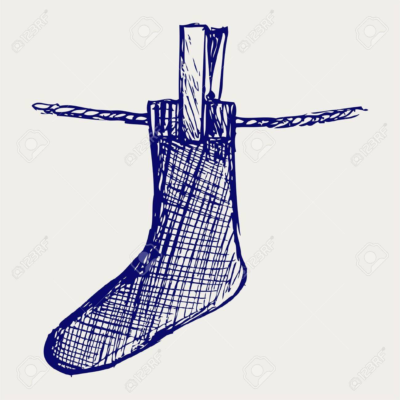 1300x1298 Socks Made Of A Clap In Clothesline. Doodle Style Royalty Free