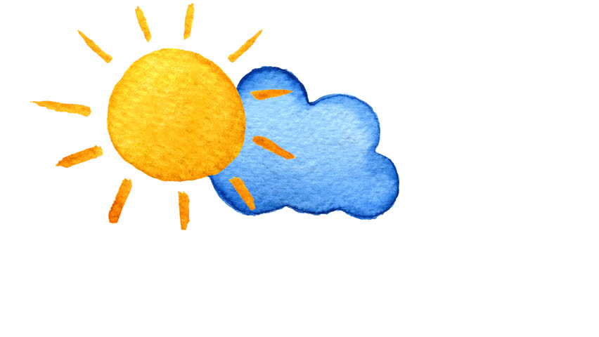 852x480 Yellow Suns And Blue Clouds. Hand Painted Watercolor Illustration