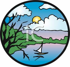 300x287 Sailboat On A Lake In Partly Cloudy Weather Clipart Picture