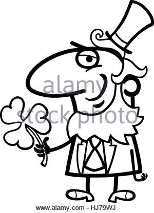300x416 Leprechaun With Clover Cartoon For Coloring Stock Photo, Royalty