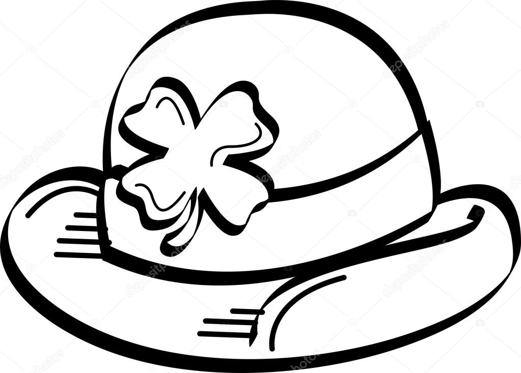 1023x733 St Paddy's Day Hat With A Clover On It In Black And White Stock