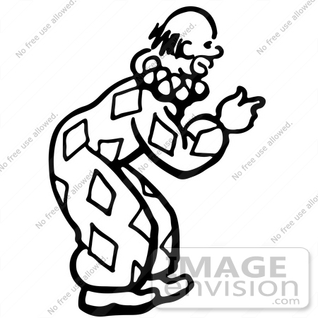 450x450 Clipart Of A Clown Bending Over And Pointing In Black And White