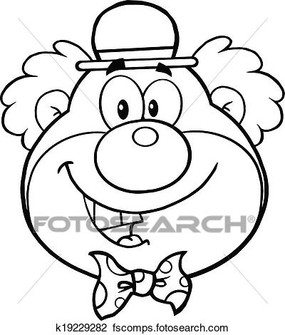 400x470 Clipart Of Black And White Funny Clown Head K19229282