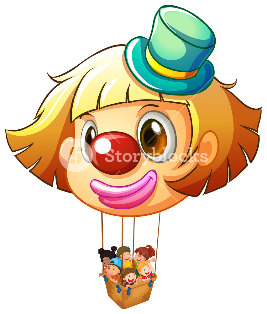 852x1000 Illustration Of A Big Clown Balloon With A Basket Full Of Happy