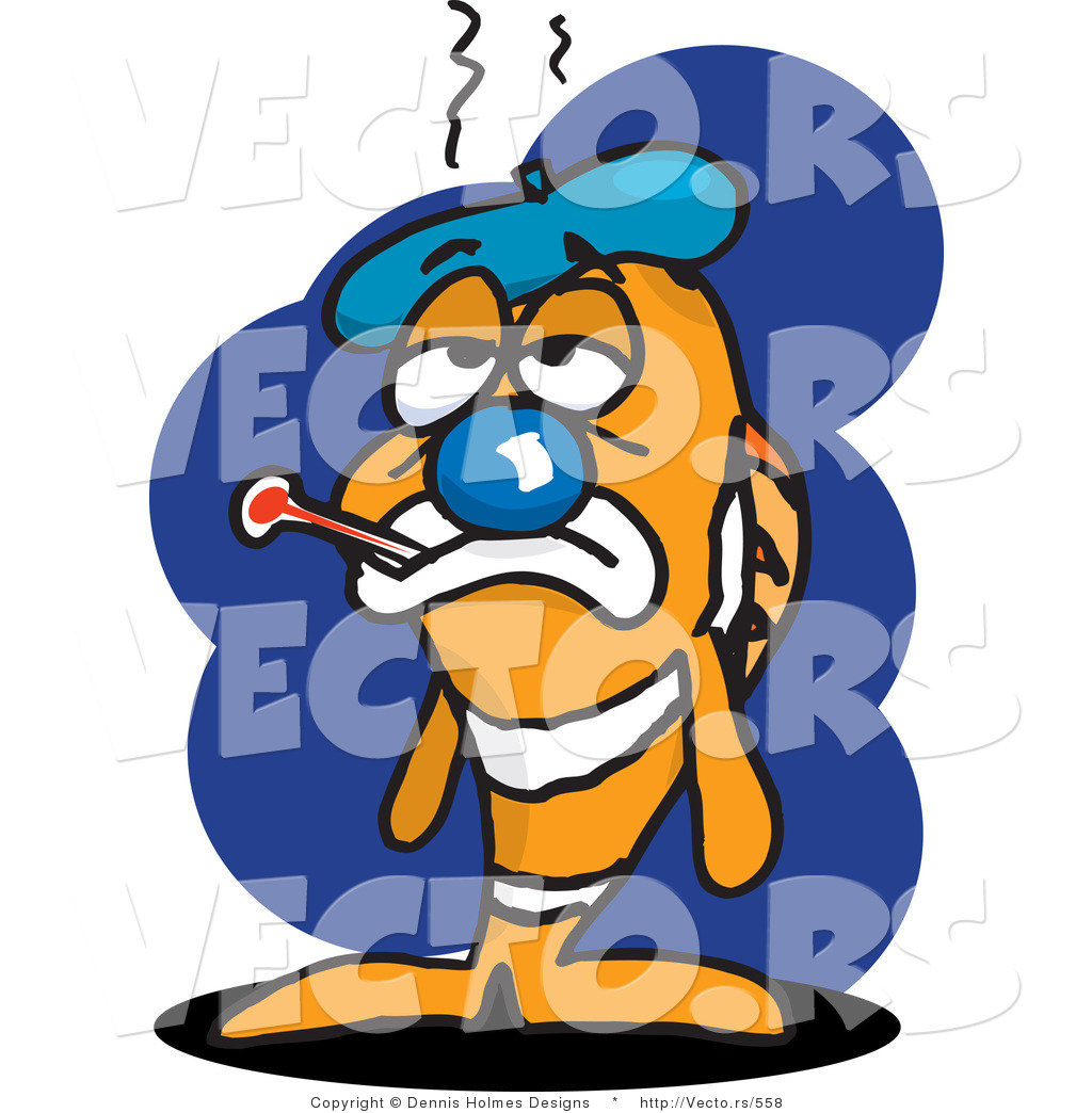 1024x1044 Vector Of A Sick Cartoon Clown Fish With Ice Pack And Thermometer